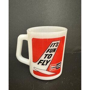 Vintage Champion "It's Fun To Fly" Heat Proof Milk Glass Mug D handle